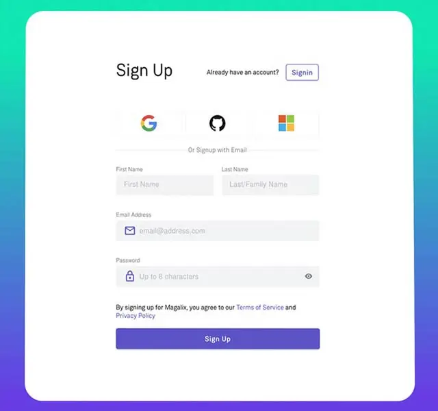 Login section of a customizable event website.